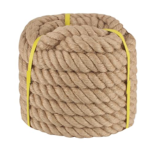 Twisted Manila Rope 1-1/2 in x 50 ft Natural Thick Hemp Rope for Railing Docks Tug of War Decorating Crafts Nautical Landscaping Swing Hammock - size: 1-1/2inch x 50feet