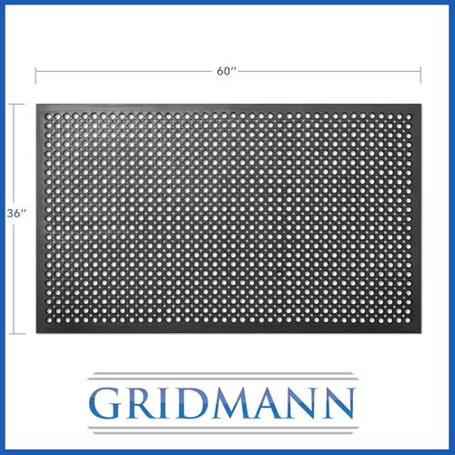 GRIDMANN Rubber Floor Mat, 60" x 36" Anti-Fatigue Drainage Mat, Non-Slip and Grease Resistant for Restaurants, Commercial Kitchens, Bar Floors, Black - size: 60"L x 36"W x 0.4"Th