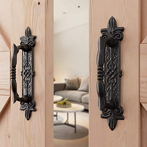 SMARTSTANDARD 9" Barn Door Handle, Heavy Duty Black Powder Coated, 2PCS | Antique Barn Door Handle, Large Rustic Retro Cast Iron Handle for Gates Garages Sheds Furniture, Square - size: 2 handles