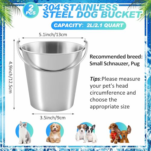 Honeydak 2 Pack 1 Quart Water Pails Unbreakable Food Buckets for Dogs | 304 Stainless Steel, Heavy Duty, Durable Multi Purpose Container for Dogs, Pets, Kennels, Cages, Food Prep, Farms