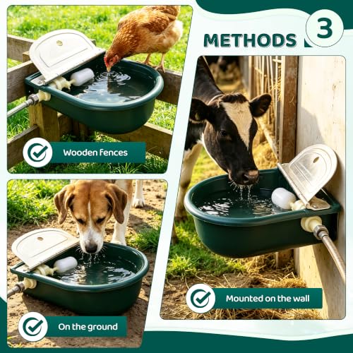 Automatic Water Bowl Livestock Waterer for Horse Cattle Goat Sheep Dog | 4L Large Plastic,Sheep Water Trough Bowl With Drainage Hole&39.37 inch Pipe,Float Valve Auto Refill,Yard Farm Outdoor Use