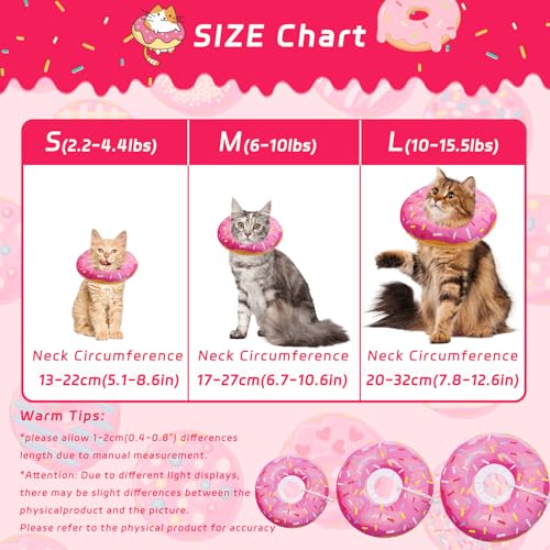 Seyezo Cat Cone Collar, Adjustable Cat Recovery Cone, Donut Pink, Large | Soft, Stop Licking, Cute Donut E Collar, After Surgery Elizabethan Protective Cone, Cat Neck Pillow - color: Donut Pink, size: Large