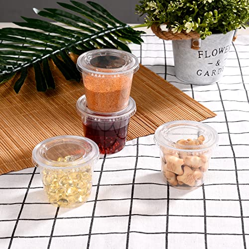 [5.5 OZ, 100 Sets] Clear Disposable Plastic Portion Cups with Leakproof Lids | Jello Shot Condiment and Dipping Sauce Cups | Souffle Cups | BPA Free | Recyclable - style: 5.5 OZ