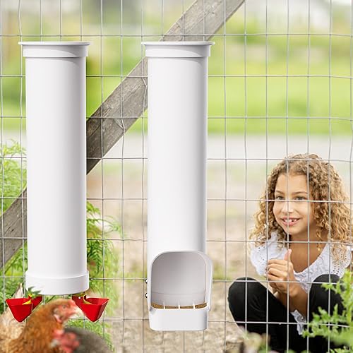 Automatic Chicken Feeder, 7lb Large PVC No Waste Chicken Feeder | Weatherproof Poultry Feeder with Solid Construction & Rain Cover, Easy Install & Clean, Ideal for 4-6 Chickens