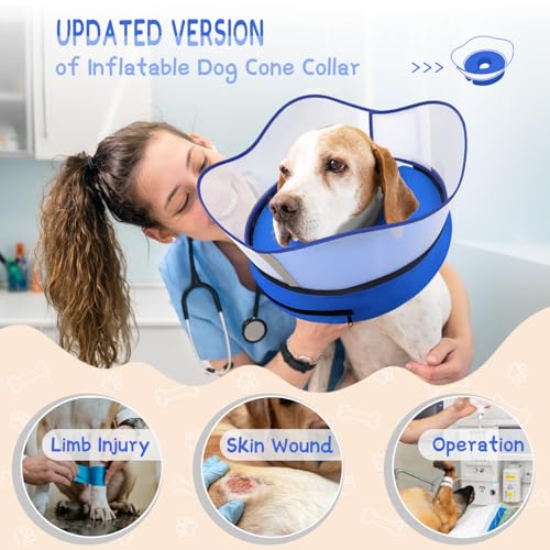 Supet Raised Inflatable Dog Cone Collar to Stop Licking, Soft Dog Cone Alternative After Surgery, Pet Neck Donut Collar for Small Medium Large Dogs - color: Solid Blue, size: L(Neck 12"-16")
