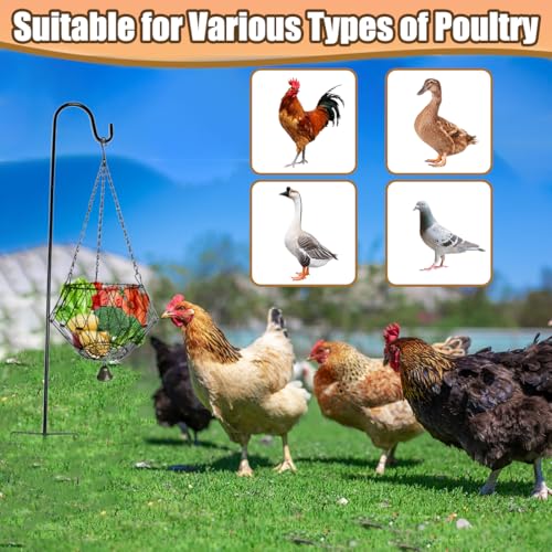 Hanging Chicken Feeder,Chicken Toys for Coop, Foldable Poultry Vegetable Fruits Feeder Basket with Shepherd's Hook, Veggie Treat Ball Boredom Toys for Chicken Coop
