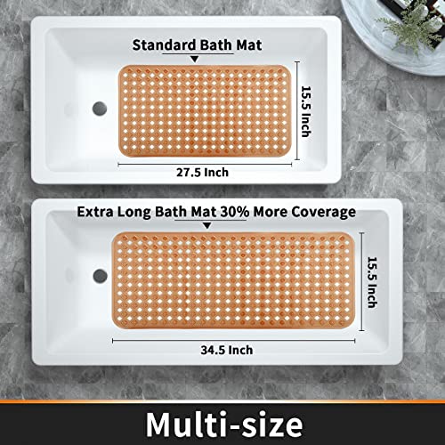 Yimobra Bathtub Mat Non Slip, Super Strong Suction Cups, 27.5"X15.5" Long Shower Mat with Drain Holes, Machine Washable Fast Draining Bath Mats, Bathroom Essentials,Clear Brown - color: Clean Brown, size: 27.5 X 15.5 Inch