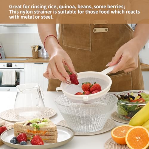Luckyiren Kefir Strainer Set, 2-Size Plastic Non-Metal Sieve with Fine Mesh | 6.3" & 3.9" Diameter Double-size for Kefir Grains, Milk Kefir, Water Kefir & Kombucha - Durable, Food Grade & Easy Clean - color: White
