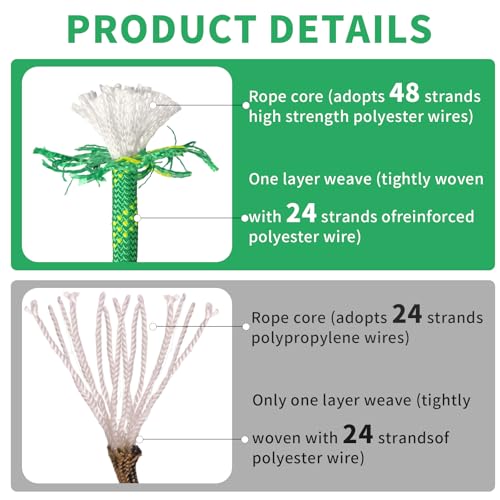Arborist Rope Tree Climbing Rope(1/2inch x 100ft) 48 Strands Bull Rope for Construction Climbing Swing Sailing - size: 1/2 x 100ft, style: Green