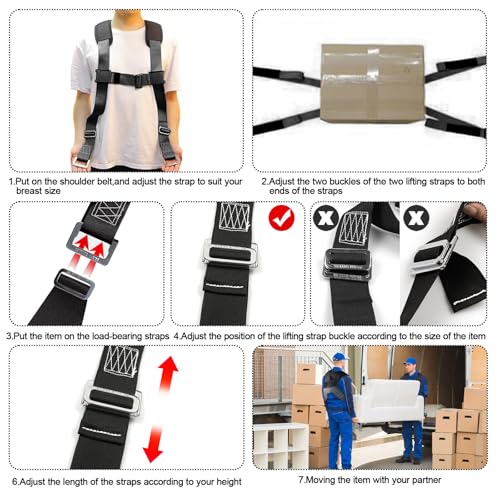 Furniture Moving Straps with Chest Buckle,Lifting Strap for 2 Movers,Shoulder Moving Straps with 1-Person Lifting Strap, Adjustable Easily Lifting and Moving for Mattresses, Appliances, Heavy Object - color: Black