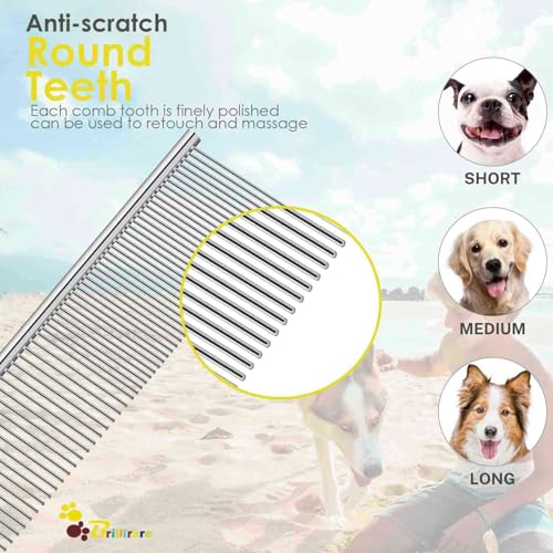 2 Pack Dog Grooming Comb Pet, Stainless Steel Cat Combs with Rounded Teeth, Professional Metal Tear Stain Remover, Dematting Tool for Small, Medium & Large Pets-7.5in - size: 2 Pack