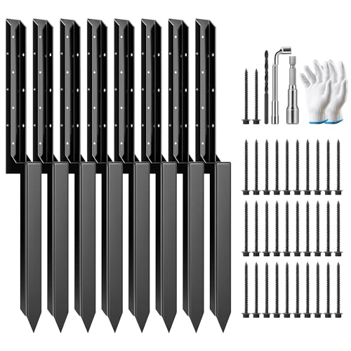 VIVOSUN 8 Pack Fence Post Repair Kit | Heavy-Duty Ground Spike with Gloves for Repairing Tilted or Broken Wood Posts