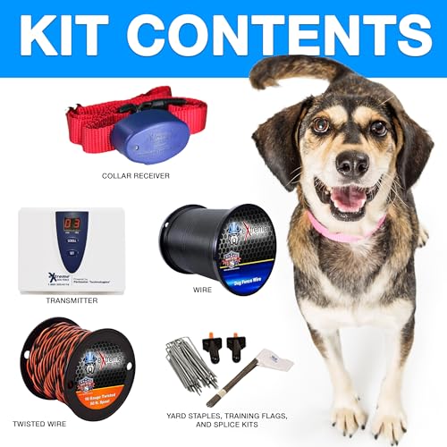 Underground Electric Dog Fence Kit, 1-Dog, 2500 ft | Complete DIY system: digital transmitter, waterproof receiver(s), boundary + twisted wire, training flags, splices, staples - size: 2500 ft