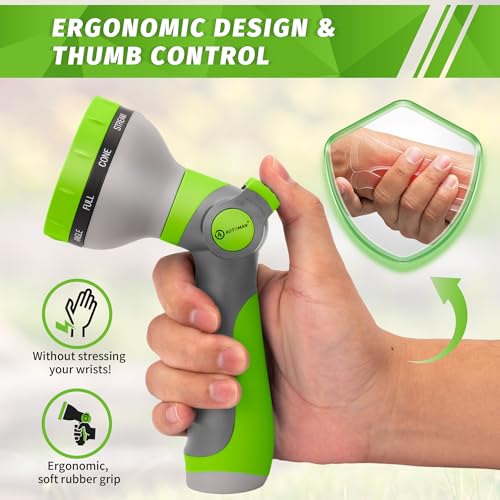 AUTOMAN Garden Hose Nozzle Sprayer - 10 Spray Patterns, 2 Pack Thumb Control Water Hose Nozzle Outdoor, Heavy Duty Spray Nozzles for Watering Garden, Cleaning Window, Washing Car, Showering Pets - color: Lawngreen
