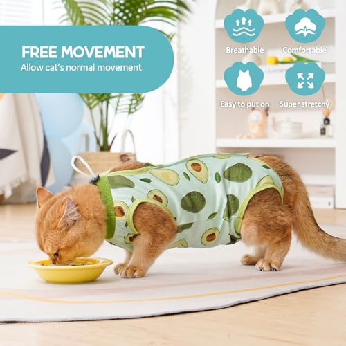 Avont Cat Recovery Suit - Kitten Onesie for Cats After Surgery | Stop Licking, Protects Stitches, L: Neck 10.2"-12.6"/Chest 17"-18.5"/Back 13.5", Soft & Breathable, Hook & Loop, Avocado - color: Avocado, size: Large