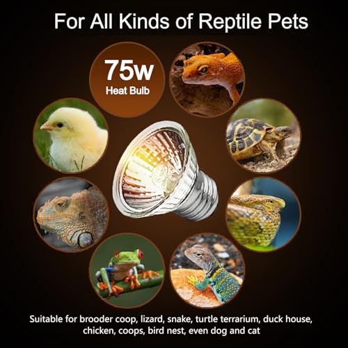 75W Uva Light Bulbs 4 Packs, Turtle Heat Lamp for Reptile | E26 Base Fit for Reptiles and Amphibian Tanks, Terrariums and Cages, Works with Various Lamp Fixtures