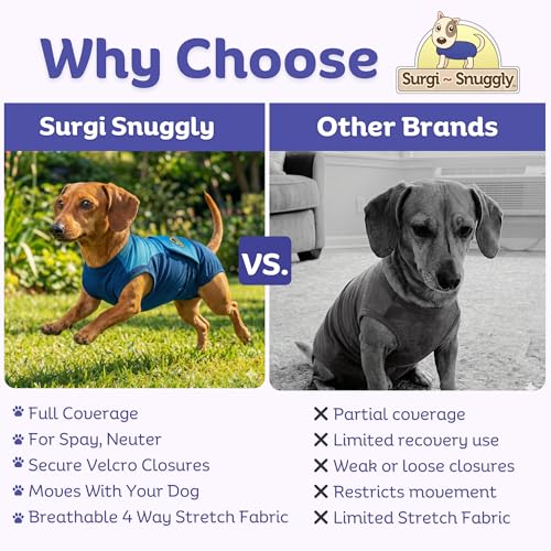 Surgi Snuggly Dog Surgery Recovery Suit, Cone Alternative, Spay/Neuter S | Dog Recovery Suit for Dogs — Veterinarian-Invented Surgical Suit & Recovery Onesie with Easy Bathroom Access After Surgery - color: Double Blue, size: Small (L-10"-13" | G-14"-19"