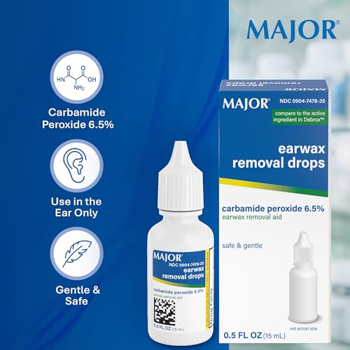 MAJOR Earwax Removal Drops with 6.5% Carbamide Peroxide, 0.5 Fl Oz (1-Pack) | Helps Soften, Loosen, and Remove Excess Earwax, Gentle & Safe Earwax Removal Aid for Adults & Children 12+ - size: 0.5 Fl Oz (Pack of 1)