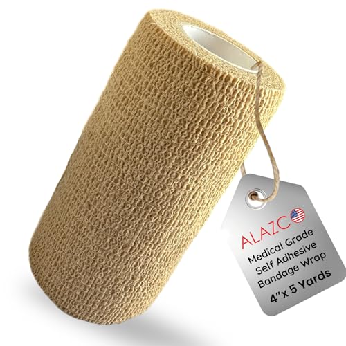 4" x 5 yrd Beige Self Adhesive Flexible Bandage Wrap Stretch Roll Tape Wrist Ankle Hand Leg Medical Grade Sports Compression Lymphedema Individually Wrapped Sprains Support First Aid Pets Cat Dog