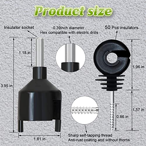 656 Feet Electric Fence Polywire & 50 Pcs Electric Fence Insulator, Portable Electric Fencing Poly Wire Rope Line 6 Steel Strands for Reliable Conductivity & Rust Resistance - size: 656 Ft + 50 Pcs Insulators