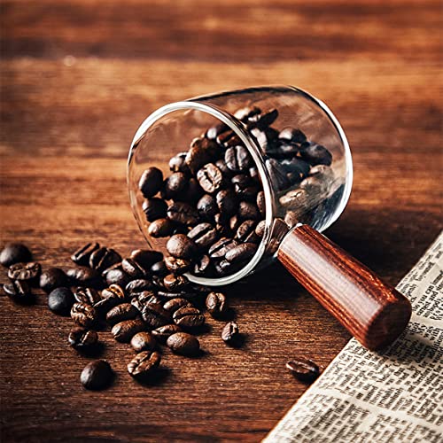 Mwellewm Single Spout Espresso Coffee Shot Glass with Wood Handle Measuring Cup Triple Pitcher Milk Cup Coffee Replacement Carafe for Barista Coffee Carafe Milk Espresso Making, 75 ml (2 Pieces) - size: 2 Pieces