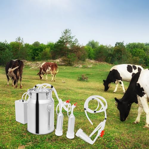 10L Electric Cow Milking Machine, 2 in 1 Full-Automatic Milking Machine for Cows and Goats, Speed Adjustable Pulsating Vacuum Pump, Plug in Model Electric Cow Milker