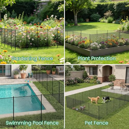 SUNYRISY 40in x 98.4ft Garden Mesh Fence Temporary Fencing | Outdoor Dog Fence with Steel Stakes, Chicken Fencing Plastic Netting Animal Barrier for Backyard Poultry Pet, Black Diamond - color: Black Diamond