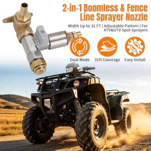Boomless Sprayer Nozzle ATV Spot Sprayer Width Up to 31FT(Style1) | 2-in-1 Boomless & Fence Line Sprayer Nozzle, Adjustable Pattern
