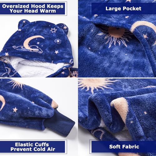 THREE POODLE Wearable Blanket Hoodie, Oversized Sherpa Sweatshirt Blanket for Adults Women Men, Warm Cozy Hooded Blanket, Gifts for Mom Girlfriend - color: Deep Blue Star, size: Adult-Extra Long