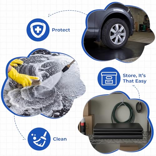Garage Floor Mat 9.84 x 19.68 FT, Large Waterproof PVC Parking Mat for Car SUV Truck, Trimmable Garage Floor Protector for Snow Mud Oil, Non-Slip Under Car Pad Easy to Clean, Black