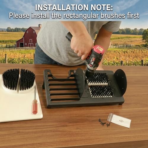 Heavy Duty Boot Scrubber Replacement Brushes Set with Solid Plastic Base - 4-in-1 Shoe Scraper Refill Kit (2 Side, 2 Bottom) & Screws - Custom Fit for Specific Models (Not Universal)