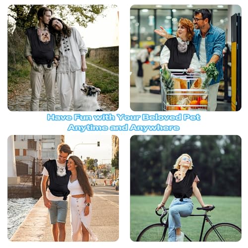 Dog Sling Carrier for Small Dogs, Front Handsfree Cat Sling Carrier Adjustable Size Anti-Anxiety Pet Sling, Breathable Mesh Cloth Reducing Back Pain Suitable for 0-15 Pound Puppies (Black)