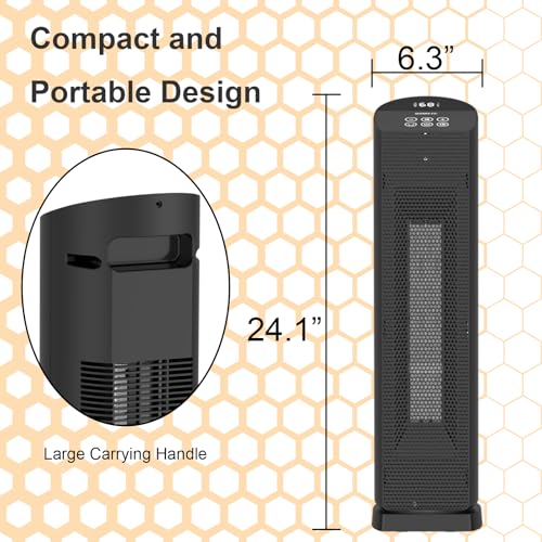 Space Heater for Indoor Use - 24 inches 1500W Ceramic Heater with Remote Control, 12 Hour Timer, Oscillation, LED Display, for Bedroom Office Indoor - size: small