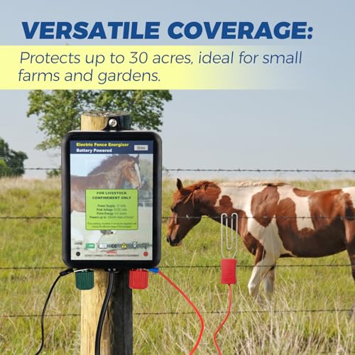 EF050 0.6 Joule Battery-Powered Electric Fence Energizer, 15miles/50acres Electric Fence for Dogs, High Power Low-Impedance Electric Fence for Secure Your Area with Confidence