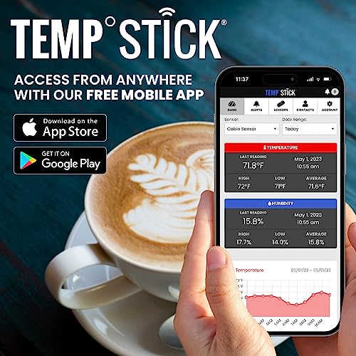 Temp Stick Remote WiFi Temperature & Humidity Sensor, Data Logger. No Subscription. 24/7 Monitor, Unlimited Text, App & Email Alerts. Made in America. Use with Alexa, IFTTT. Monitor Anywhere, Anytime - color: Black