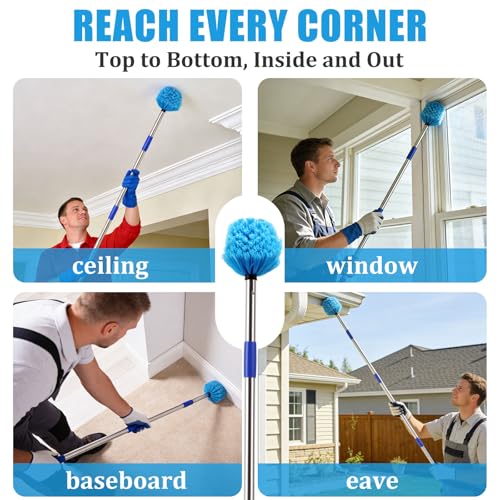 Cobweb Duster with Extension Pole - 10 FT Lightweight Stainless Steel Extendable Duster Ceiling Fan Duster for High Ceilings, Medium Stiff PET Bristle Spider Web Brush for Indoor/Outdoor Cleaning - size: 10FT