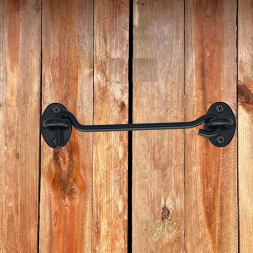 4 Pack 6" Hook and Eye Gate Latch, Stainless Steel Rust-Resistant Barn Door Lock Cabin Hooks for Gate Shutters Window Slide Barn Shed Cabinet Bathroom, with 16pcs Screw,Black - color: Black, size: 6 inch(4pcs)