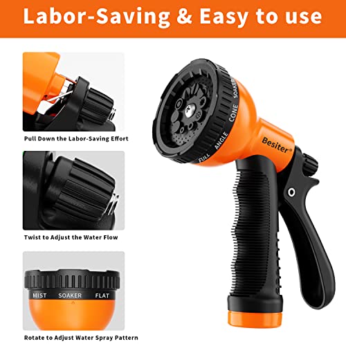 Besiter Garden Hose Nozzle Sprayer: 2 Pack 10 Watering Patterns Spray Nozzles Heavy Duty Hose Head Hose Attachment - color: Blue Orange
