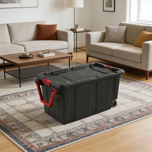 40-gallon wheeled plastic storage boxes with handles, black, 2-pack