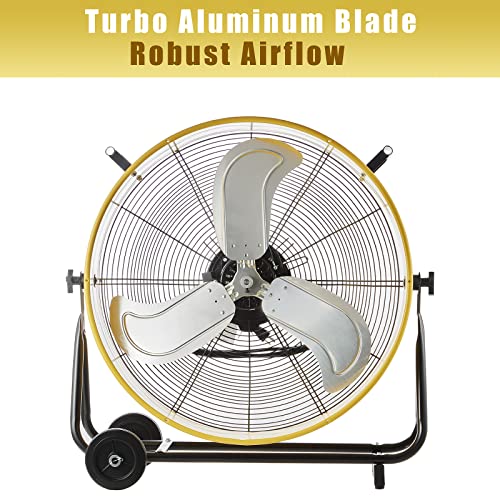 HiCFM 24" Industrial Drum Fan 3-Speed Heavy Duty Metal Air Circulator | 8800 CFM High Velocity Industrial Fan with Casters Handle for Basement Warehouse Factory workshops - style: 24" Drum Fan with Wheels