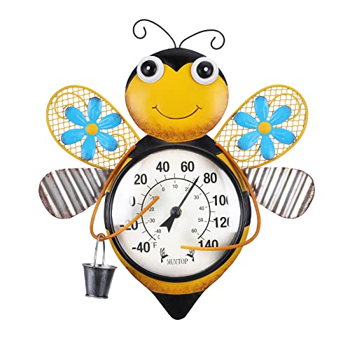 Outdoor Thermometer, Bees Thermometer for Patio, Yard, Garden | Large Number Wall Mounted No Battery Needed Waterproof