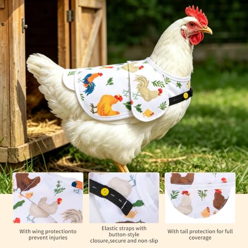 Chicken Saddles for Hens, Chicken Apron Hen Saddle with Adjustable Strap, Extended Shoulder Wing & Tail Coverage Protection Anti-Pecking Poultry Back Protector for Feather Recovery(White) - color: White