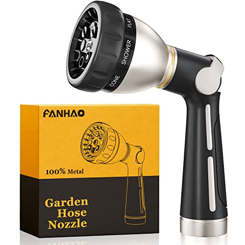 FANHAO Metal Thumb Control Garden Hose Nozzle Heavy Duty, 8 Spray Patterns | Rustproof Zinc Alloy, Non-Slip Ergonomic Grip, Leakproof High Pressure Water Nozzle Sprayer for Garden, Patio, Car & Pet - color: Black