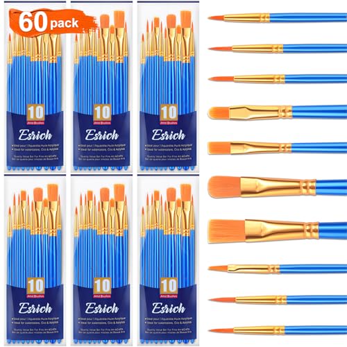 ESRICH 60PCS Paint Brushes, Paint Brush for Acrylic Painting | Artist Paintbrushes for Oil Watercolor, Body Face Rock Canvas, Small Paint Brushes for Kids, Blue - color: Blue, size: 60