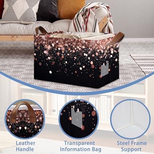 Pink Glitter Storage Baskets,Foldable Organizer Bin with Handles for Home Living Room Bedroom Closet Box 17x11.5x10Inch - color: Pink Glitter