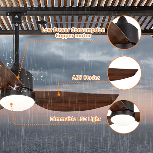 Depuley Outdoor Ceiling Fan with Light: 42 Inch Waterproof Gazebo Fans with Lights Outdoor Hanging - Plug in Remote App Control for Patio Indoor Farmhouse Porch - 6 Speed Reversible DC Motor Walnut - color: Walnut 01, size: 42 Inch