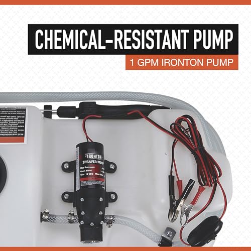 Ironton 12V Sprayer Pump, 8-Gallon, 1 GPM, 12V, 12ft. Vertical Spray Reach | Santoprene/Viton components, 11ft. hose, Compact property spraying, Targeted application, Lawn/garden use - size: 8 Gallon