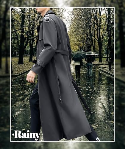 Pantete Men's Double Breasted Trench Coat Oversized Casual Windbreaker Lapel Long Jacket Overcoat - color: Dark Grey, size: Medium