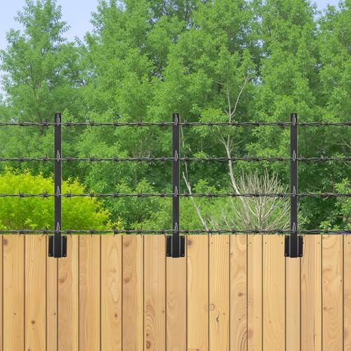 VEVOR Fence Post Extender, 8 Packs 23.8 in Barbed Wire Arm, Sturdy Steel Fence Height Extender, Flat or Surface Mounted Barbed Wire Extension Arms, Protect Privacy and Prevent Pets Jumping Off - style: Square