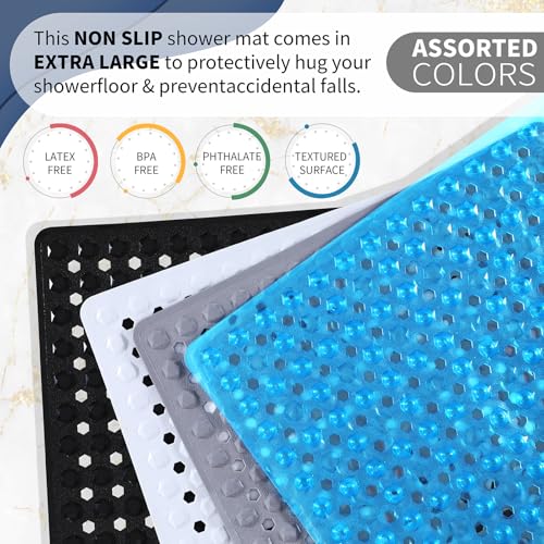 Yimobra Square Shower Floor Mat Non Slip, 21"X21" Machine Washable Bath Tub Mat, Soft on Feet, Bathmat with Drain Holes and Suction Cups, Fast Draining, White - color: White, size: 21 X 21 Inch
